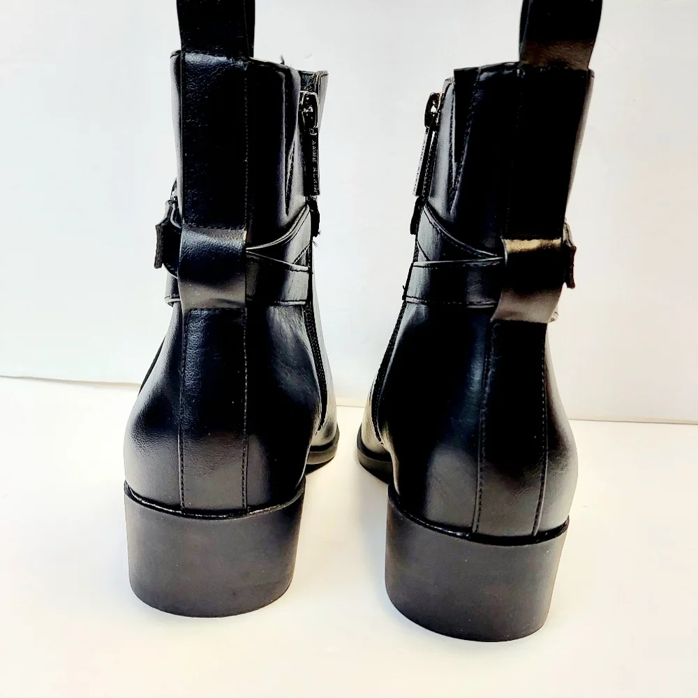 Anne Klein Womens Sz 9 Catriona Black Zip Ankle Bootie Block Low Heel Almond Toe - Picture 5 of 14